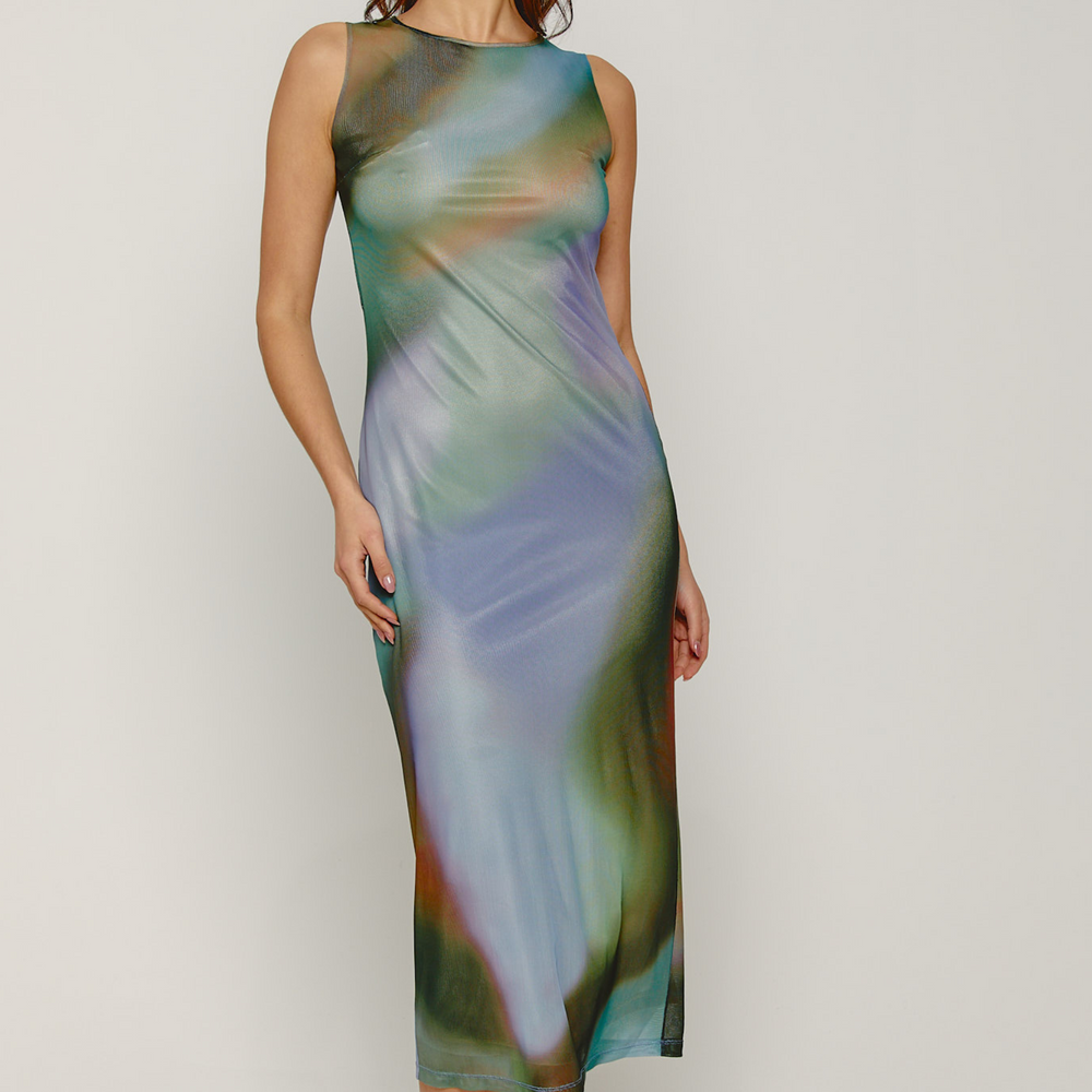 Blue Blur Mesh Maxi Dress