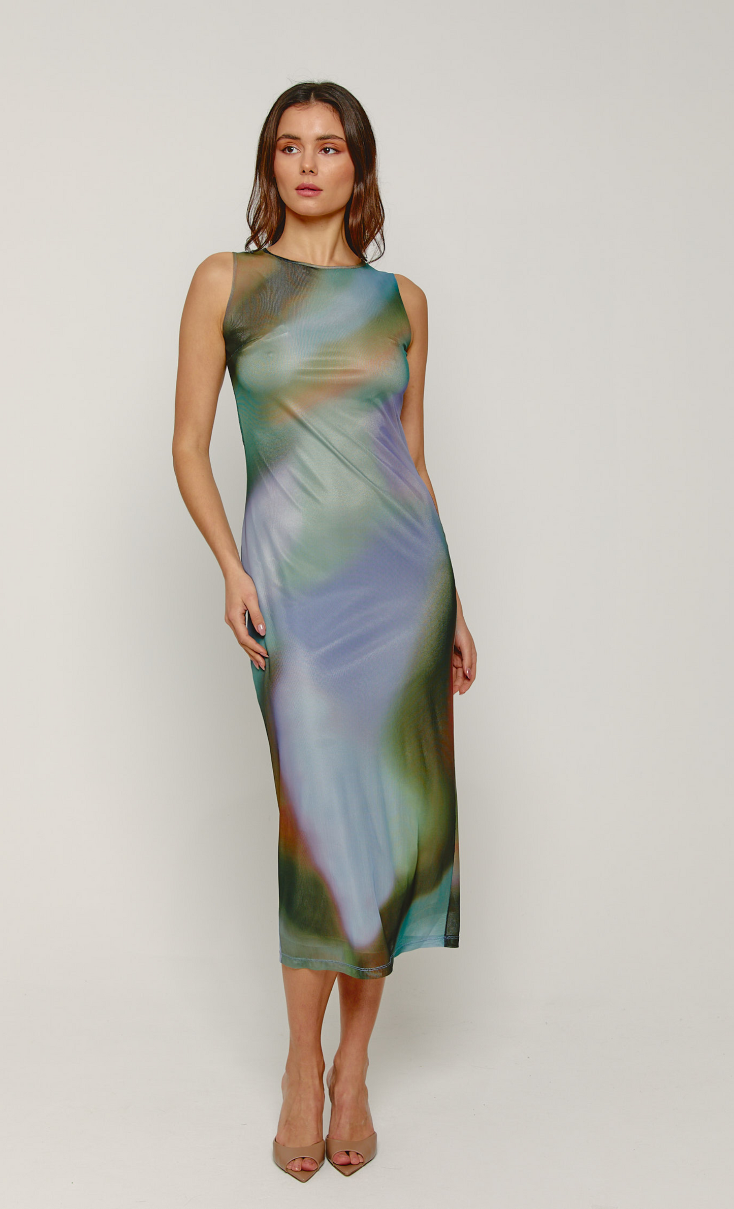 Blue Blur Mesh Maxi Dress