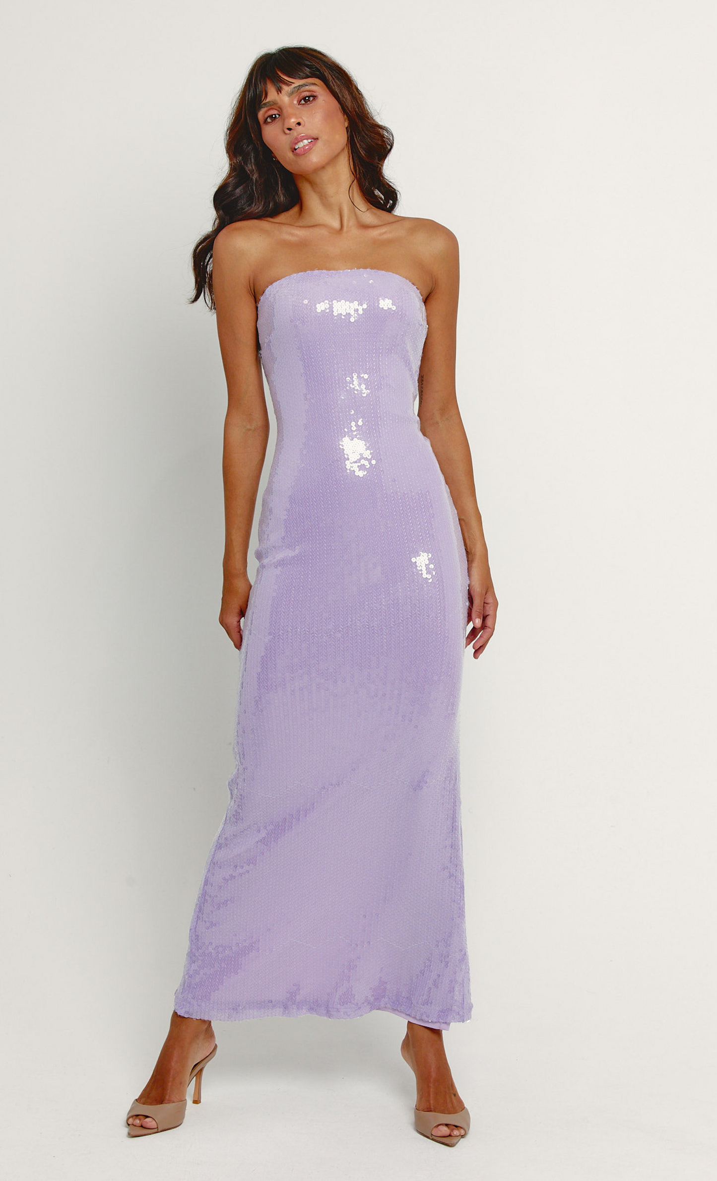 Rare London Women's Lilac Sequin Bandeau Maxi Dress 10 Rare London Women's Lilac Sequin Bandeau Maxi Dress 10