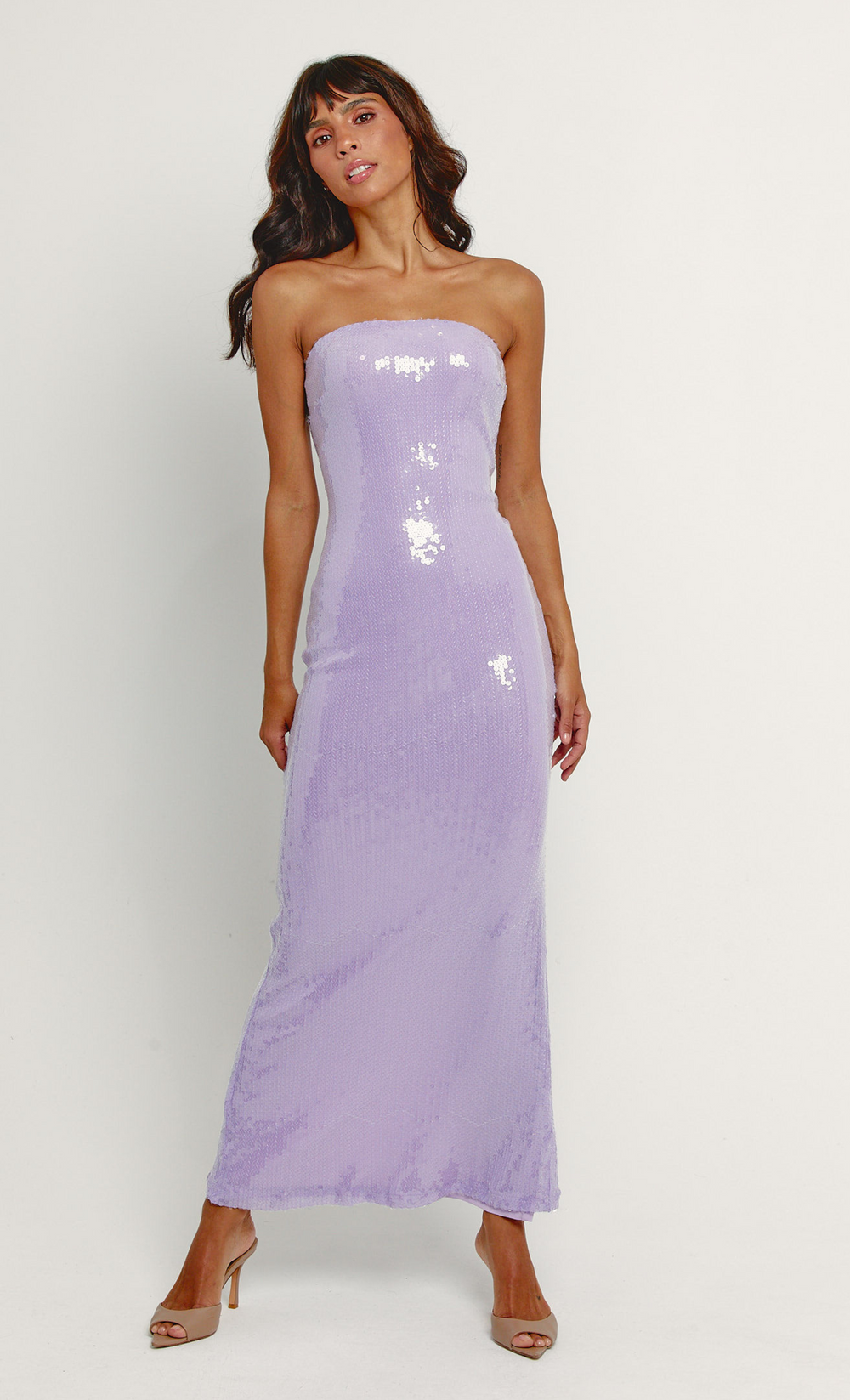 Lilac Sequin Bandeau Maxi Dress