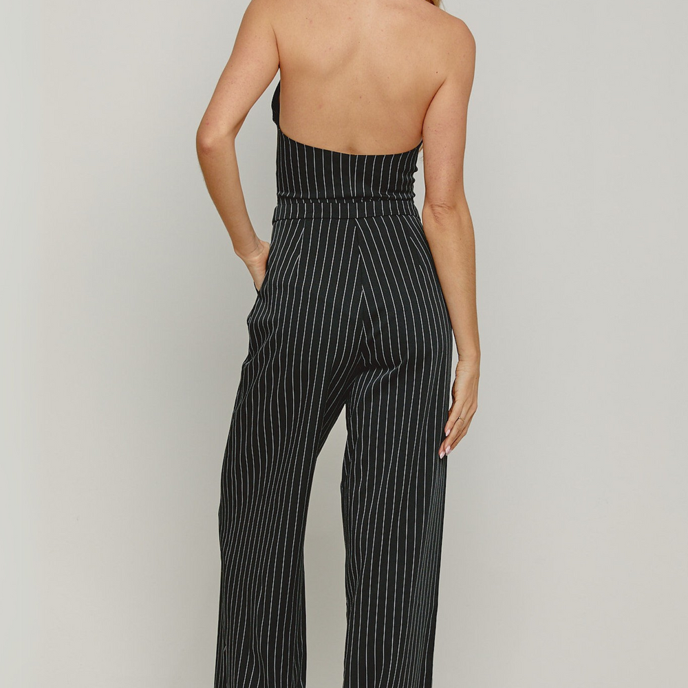 
                      
                        Black Pinstripe Tailored Jumpsuit
                      
                    