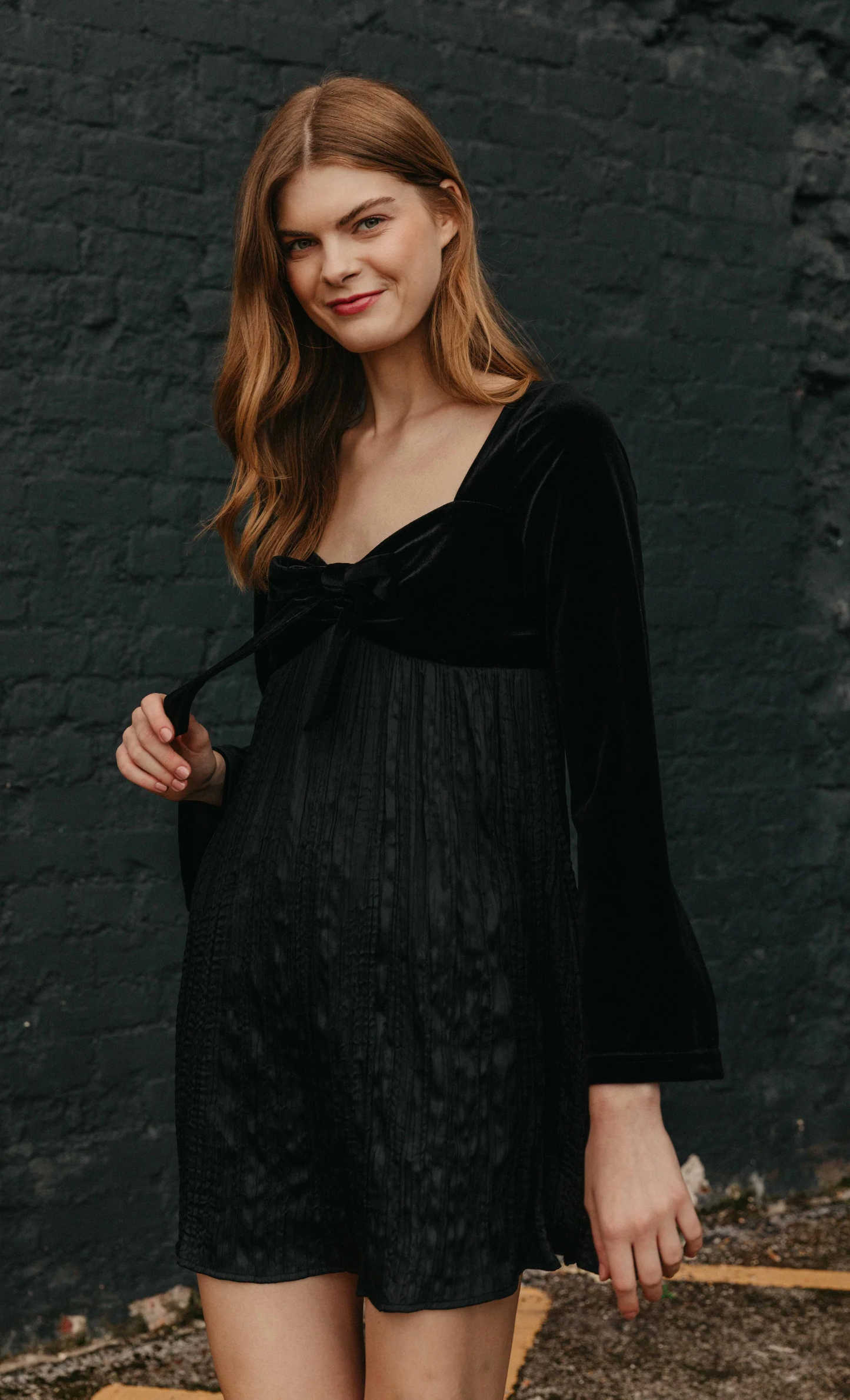 Black Velvet Bow Mini Dress – Rare London