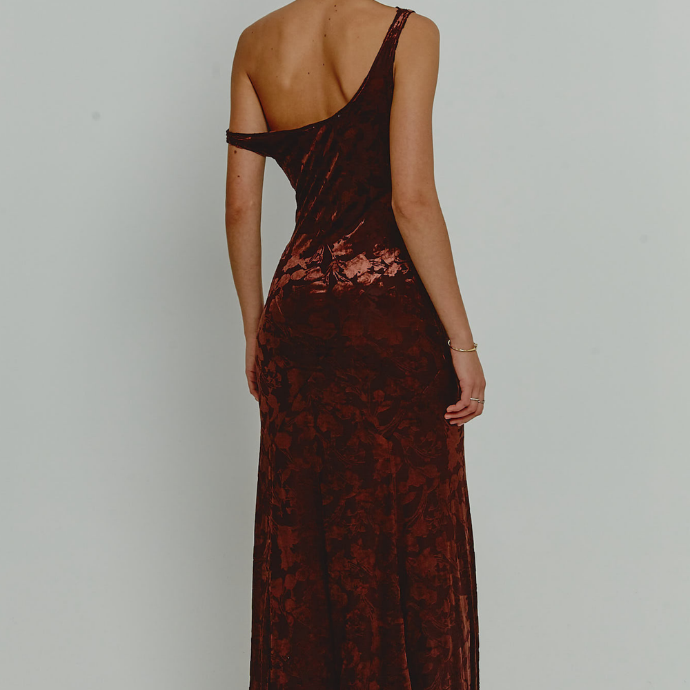 
                      
                        Chocolate Fallen Shoulder Burnout Dress
                      
                    