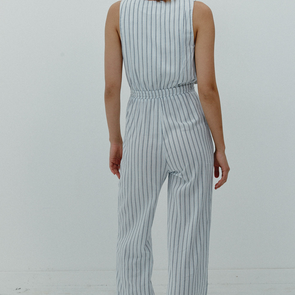 Blue Stripe Tie-Front Jumpsuit