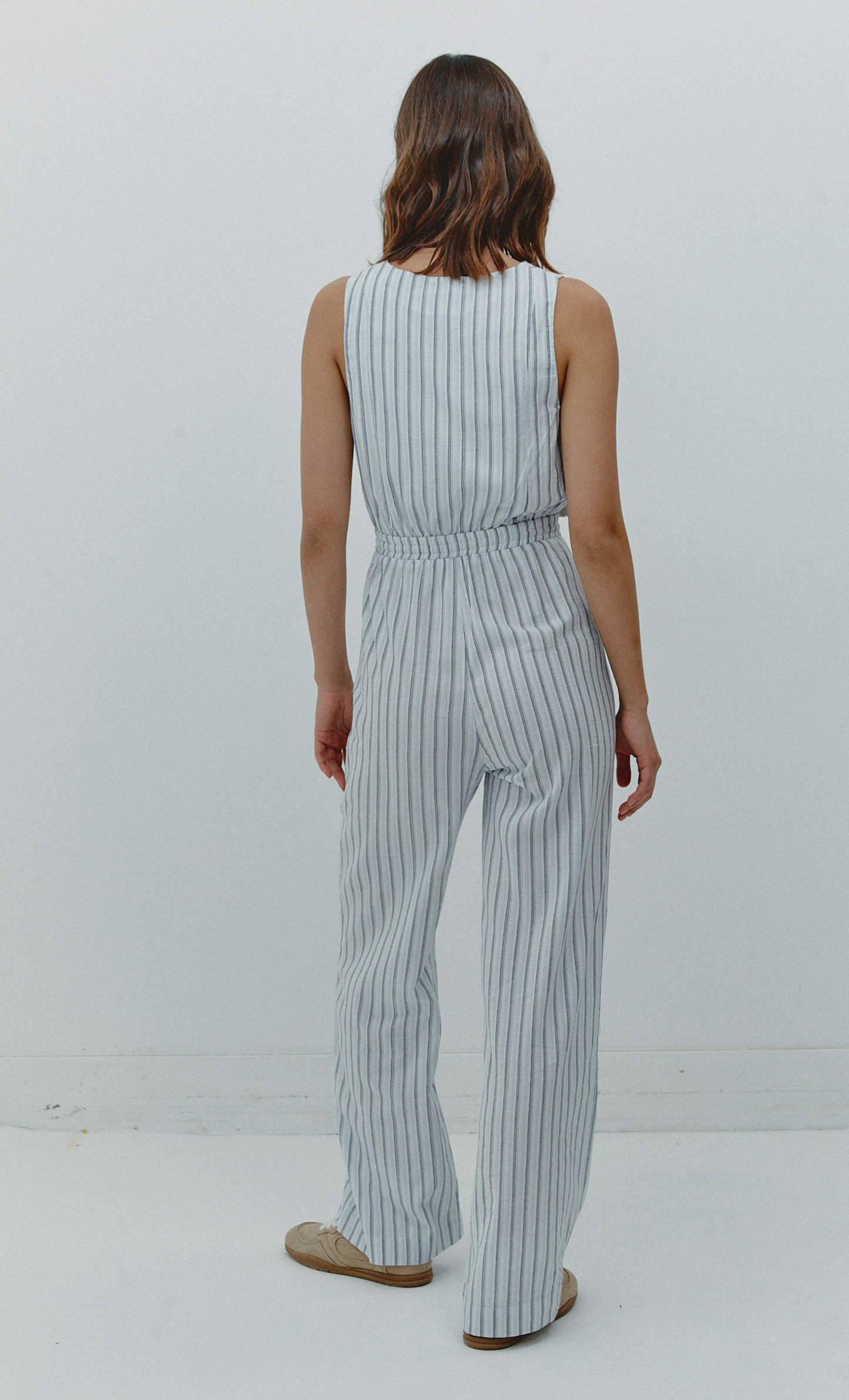 Blue Stripe Tie-Front Jumpsuit