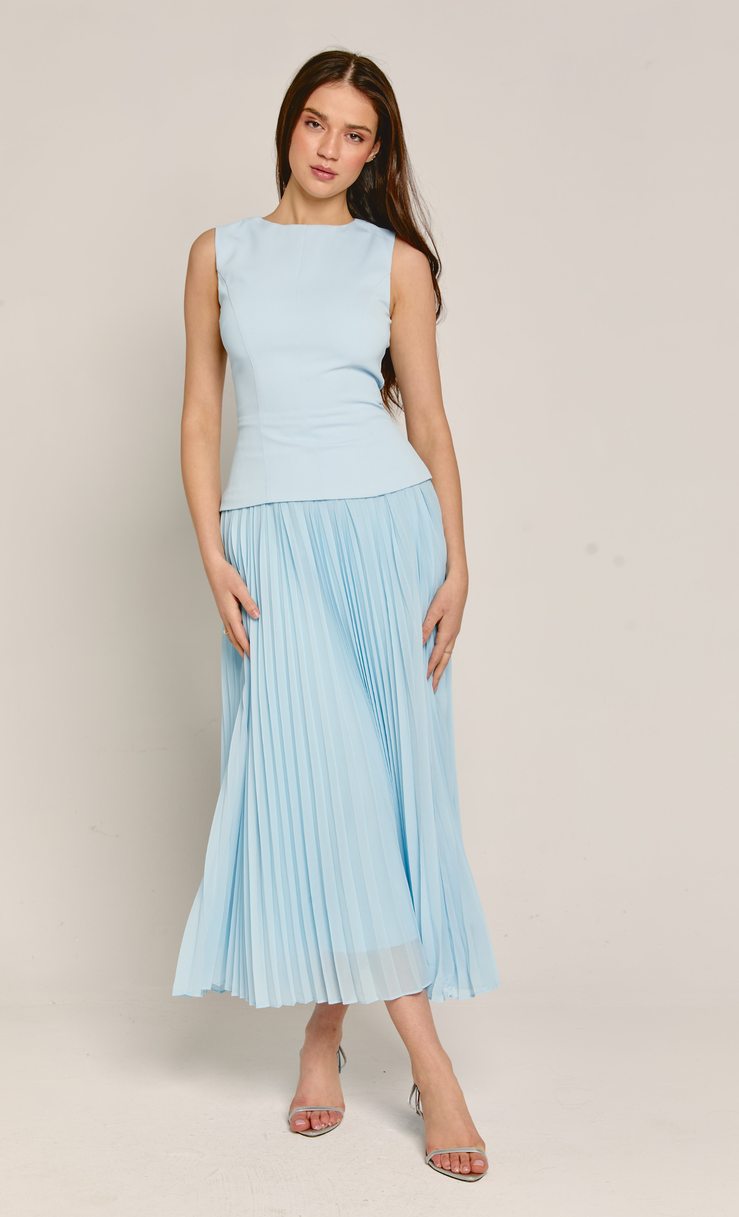 Baby Blue Drop Waist Pleated Maxi Dress Rare London Baby Blue Drop Waist Pleated Maxi Dress Rare London
