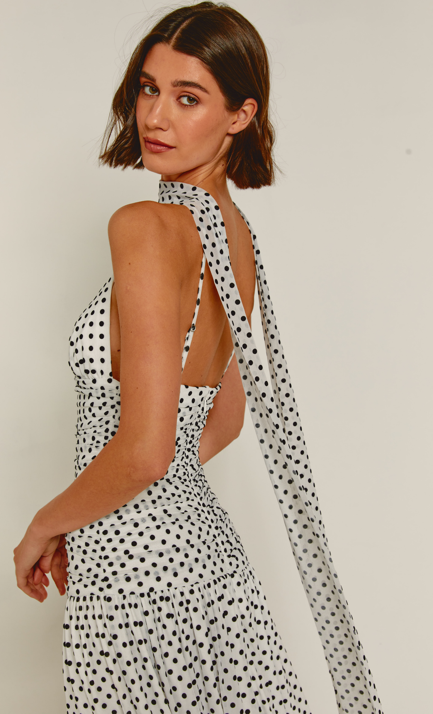 White Mesh Drop Waist Polka Dot Maxi Dress – Rare London