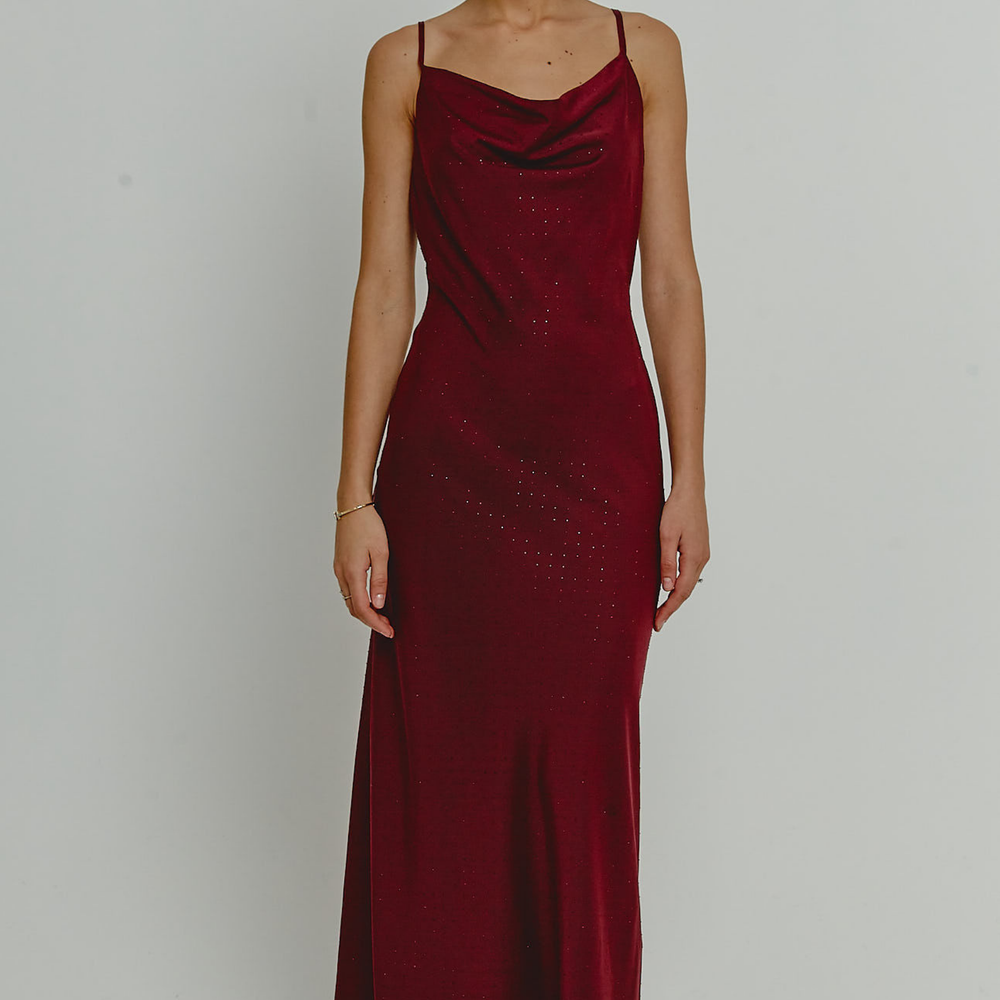 Burgundy Diamante Satin Slip Dress