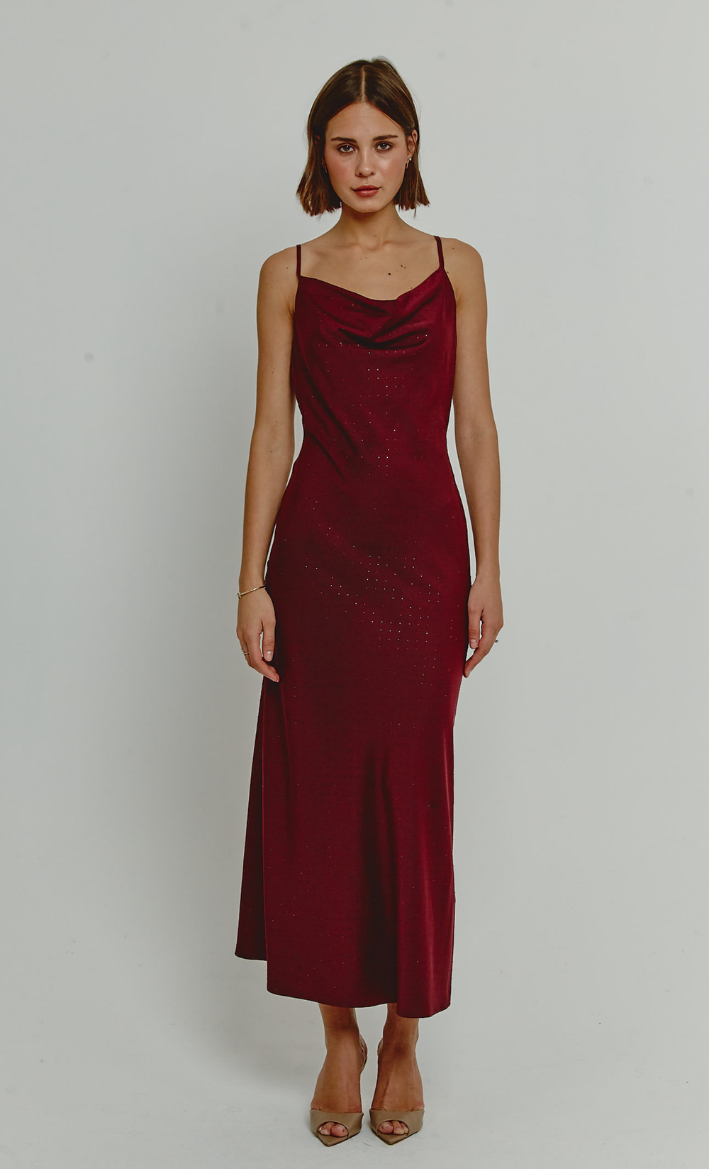 Burgundy Diamante Satin Slip Dress