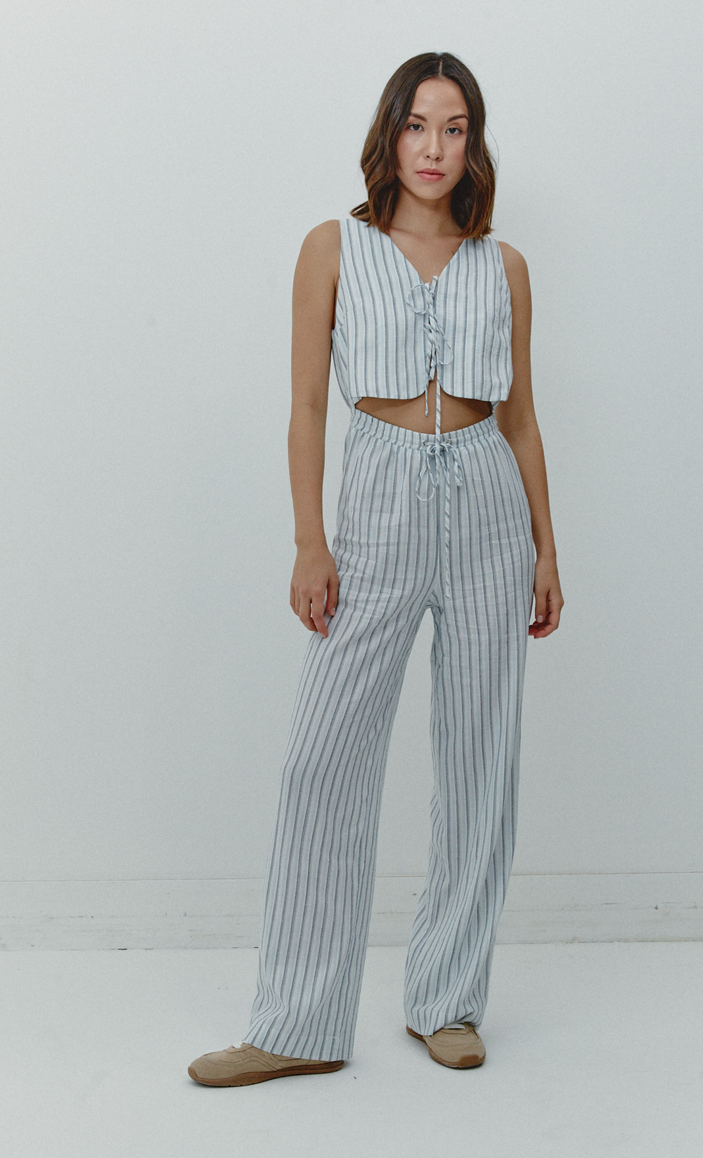 Blue Stripe Tie-Front Jumpsuit