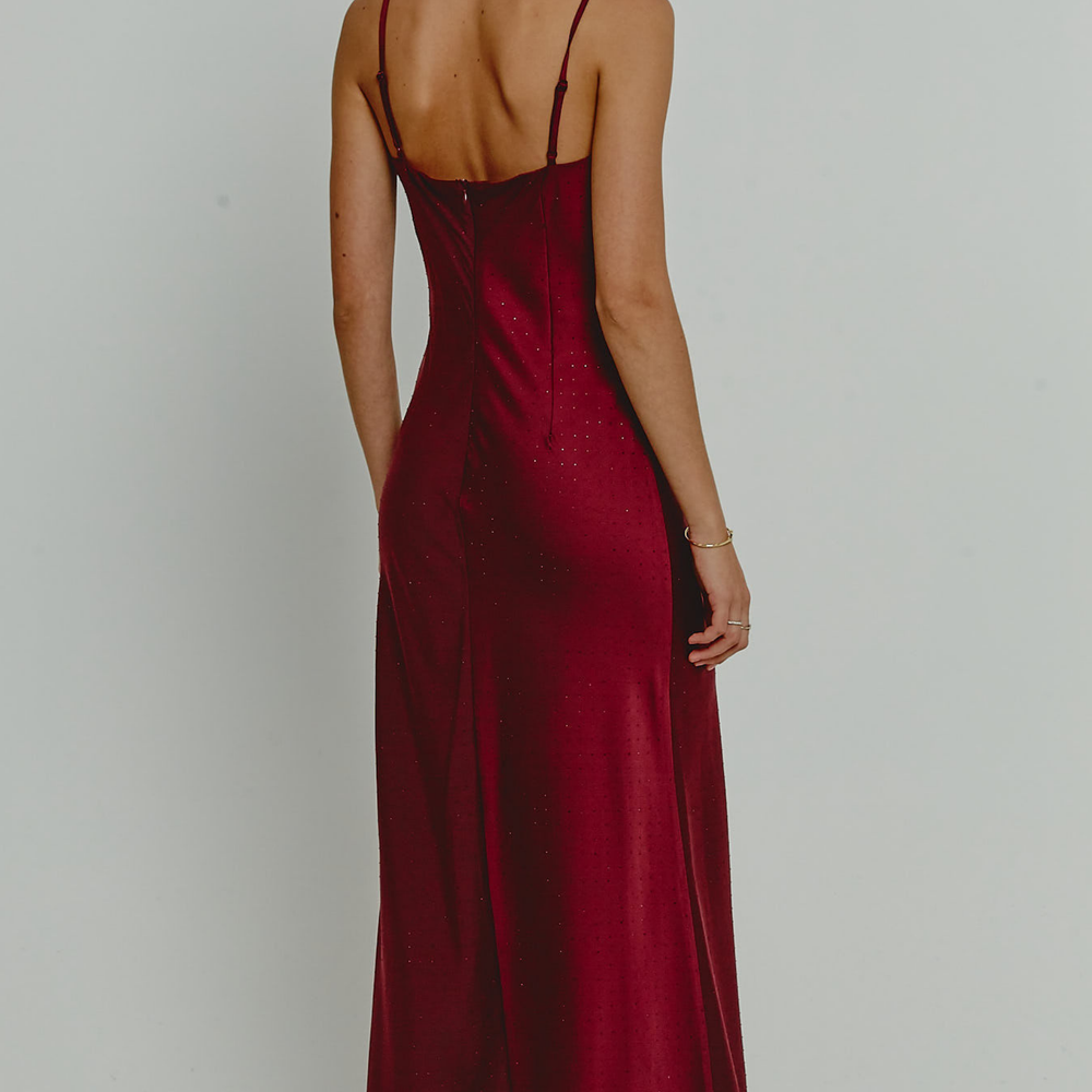 
                      
                        Burgundy Diamante Satin Slip Dress
                      
                    