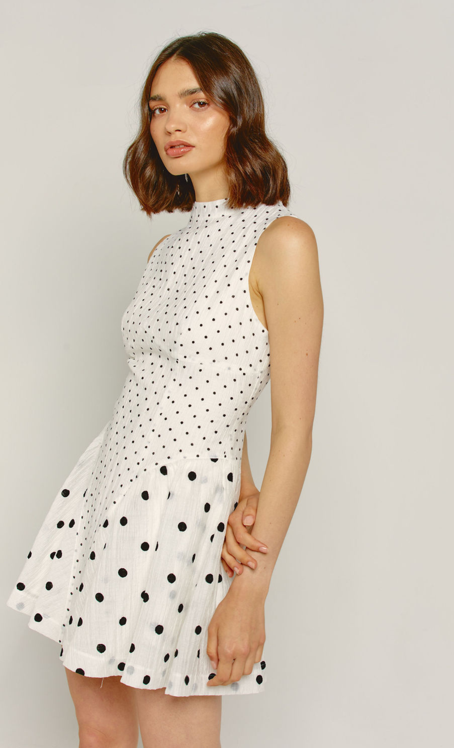 high neck mini dress pattern Another Girl Women's White Polka Dot High Neck Mini Dress 6