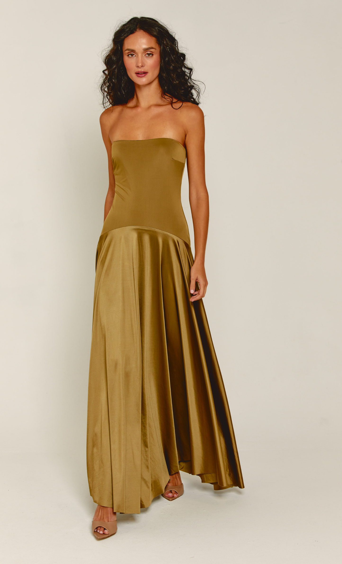 Olive Curved Drop Waist Bandeau Maxi Dress - 14 Olive Curved Drop Waist Bandeau Maxi Dress - 14