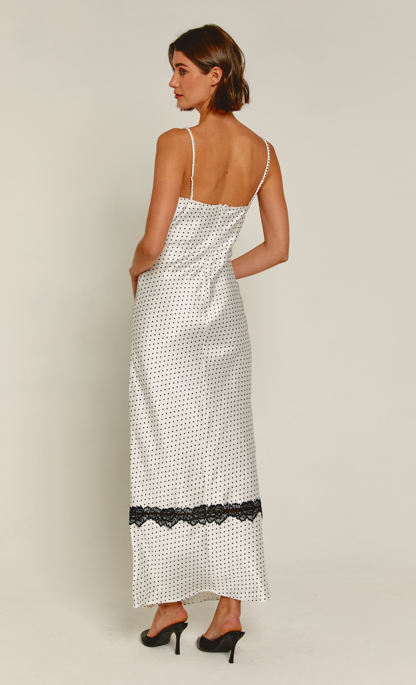 RARE London Women's RARE London Women's White Polka Dot Satin Lace Trim Maxi Dress 8 RARE London Women's RARE London Women's White Polka Dot Satin Lace Trim Maxi Dress 8