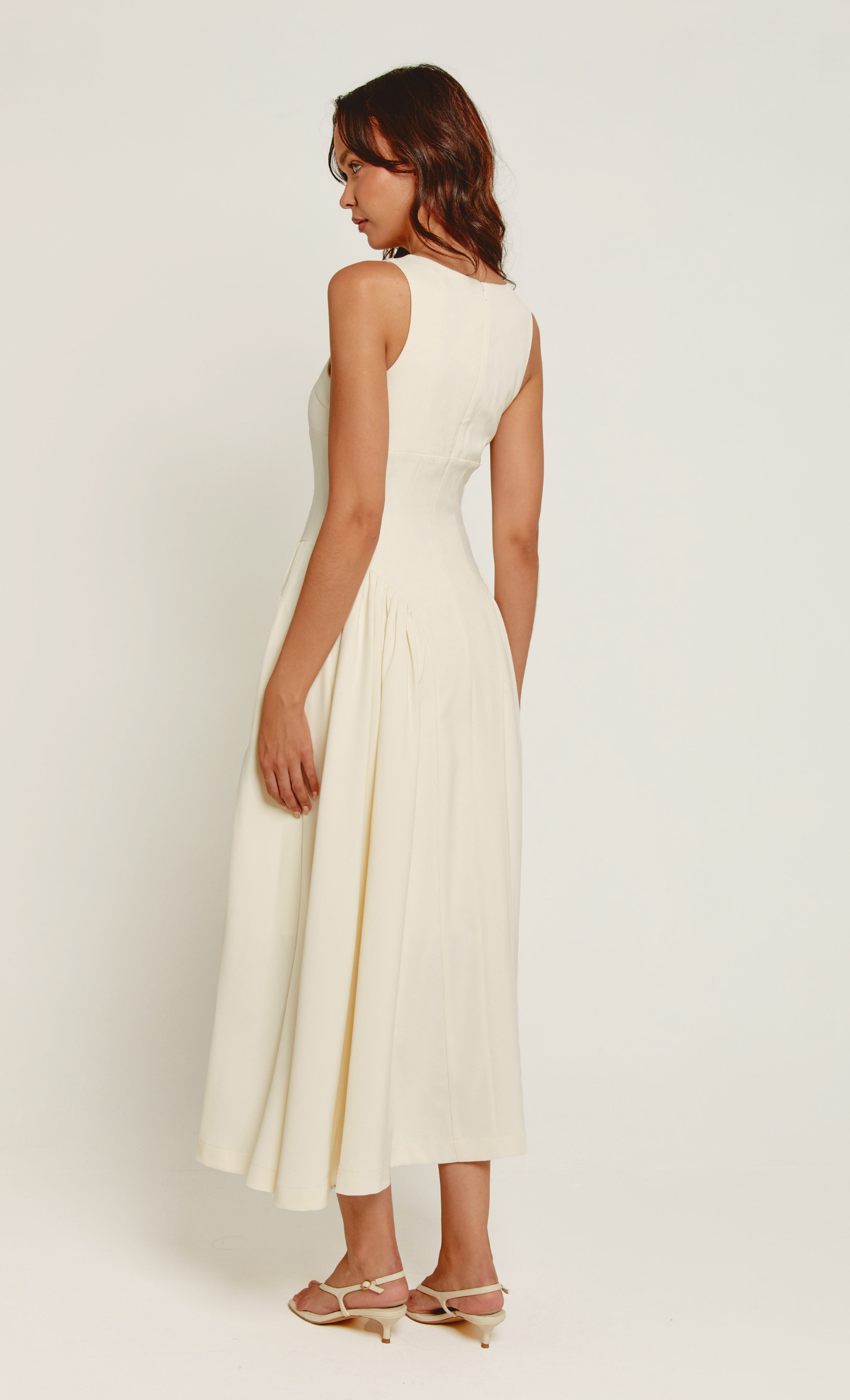 cream midaxi dress Pretty Lavish tie waist knitted midaxi dress in cream