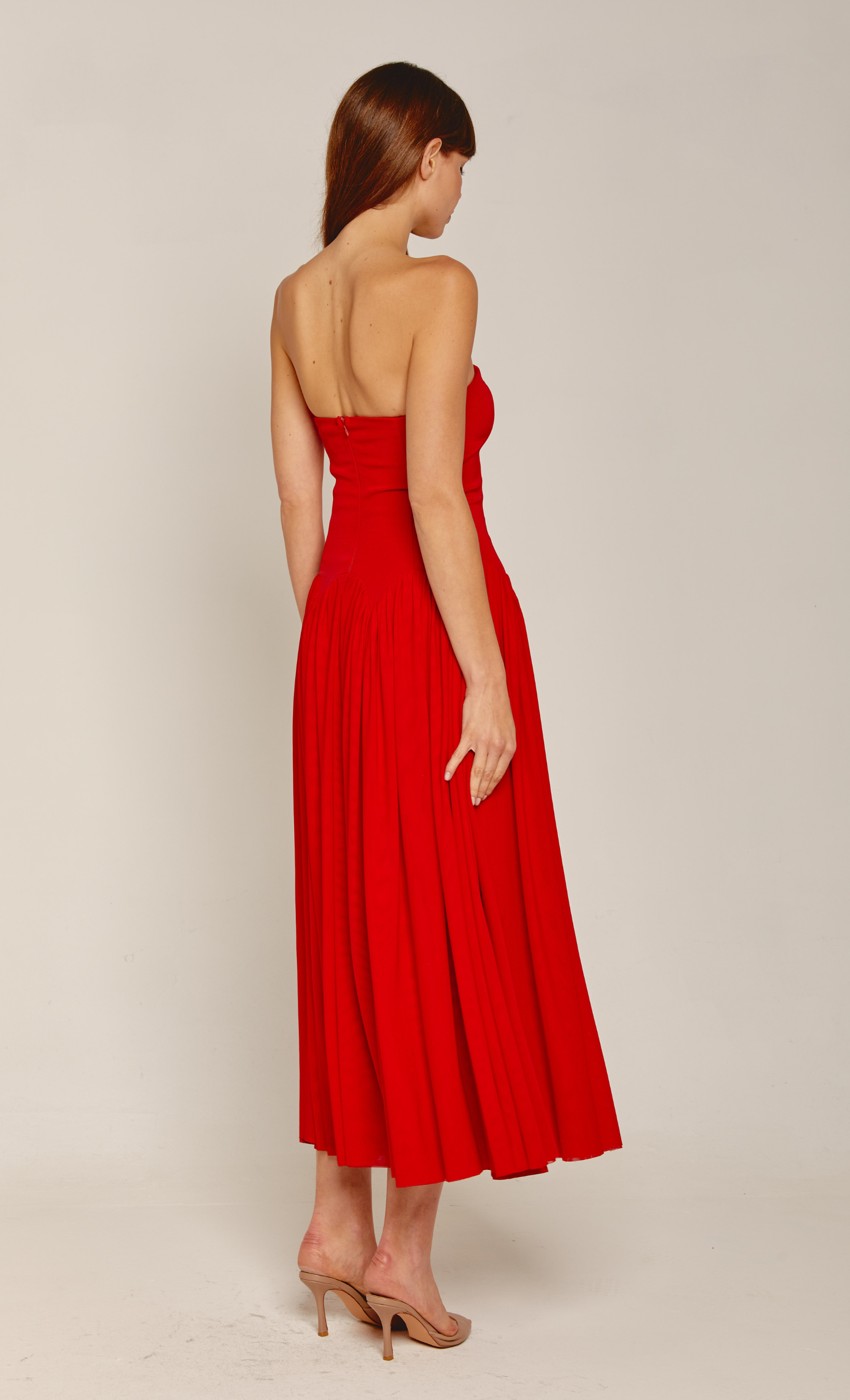 Red Scallop Curve Waist Maxi Dress – Rare London