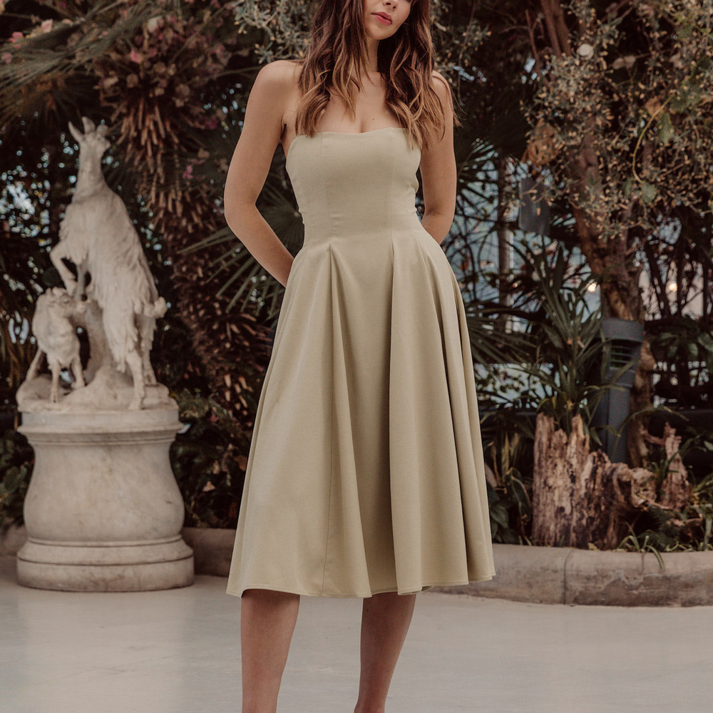 Olive Bandeau Corset Full Skirt Midi Dress