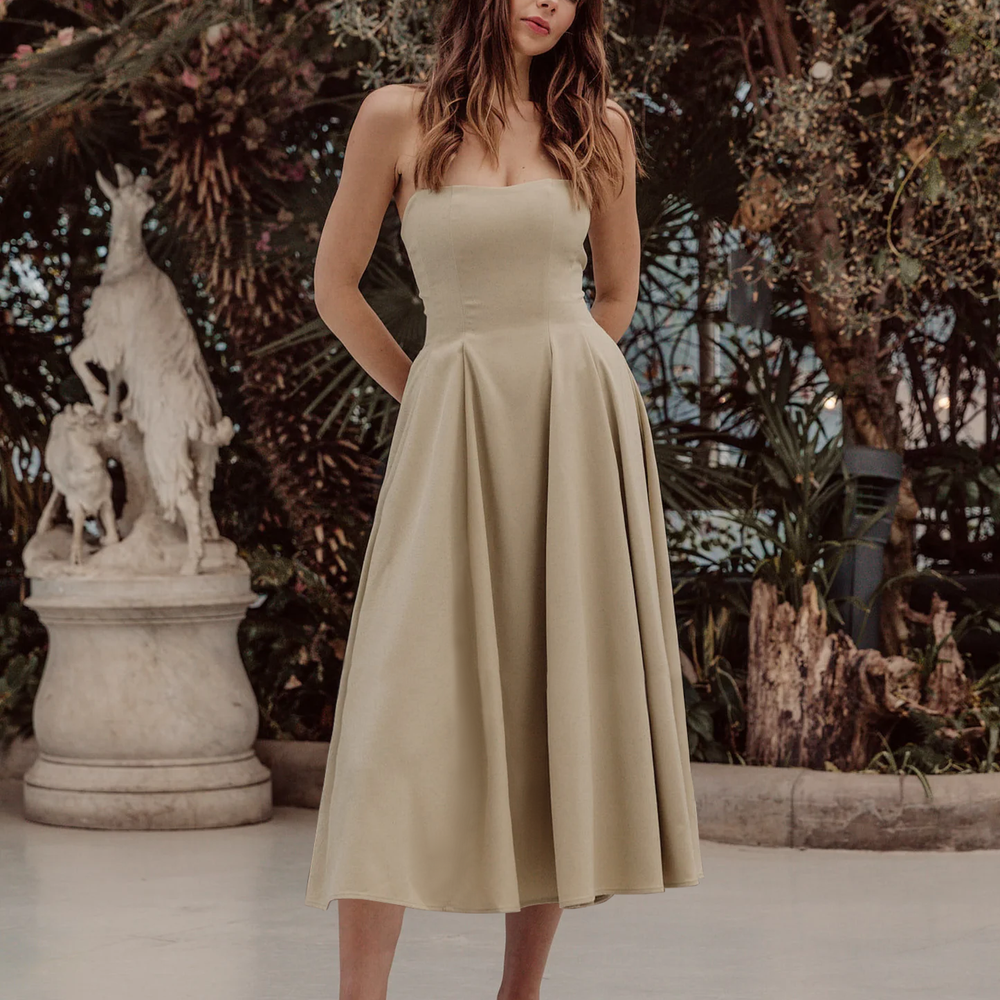 Olive Bandeau Corset Full Skirt Midi Dress