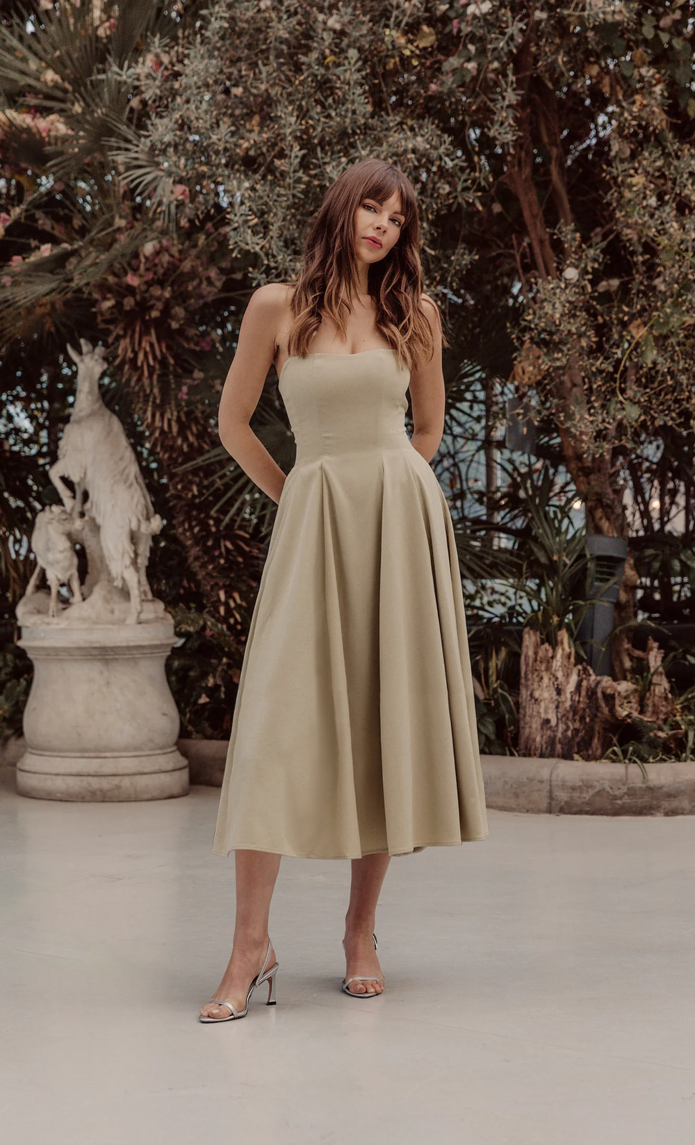 Olive Bandeau Corset Full Skirt Midi Dress