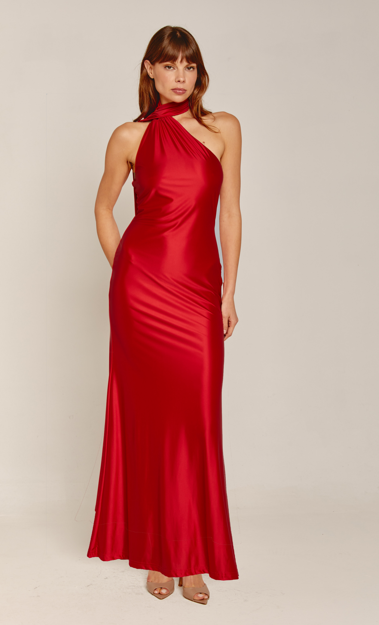 rare london red dress Red Ruffle Side Split Maxi Dress Rare London