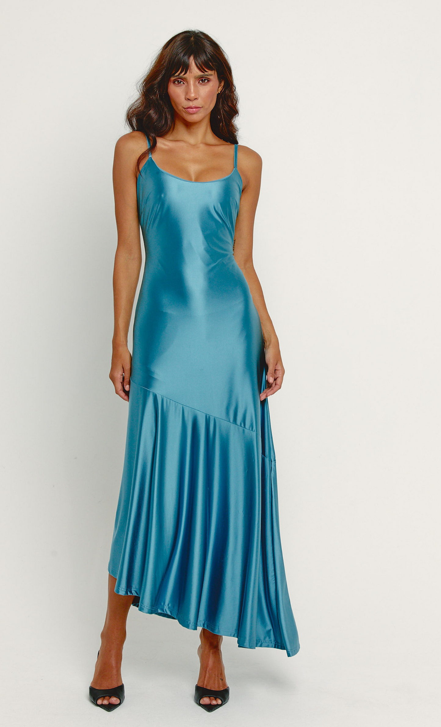 bias cut maxi dress Rare London Women's Blue Liquid Jersey Bias Cut Maxi Dress 16
