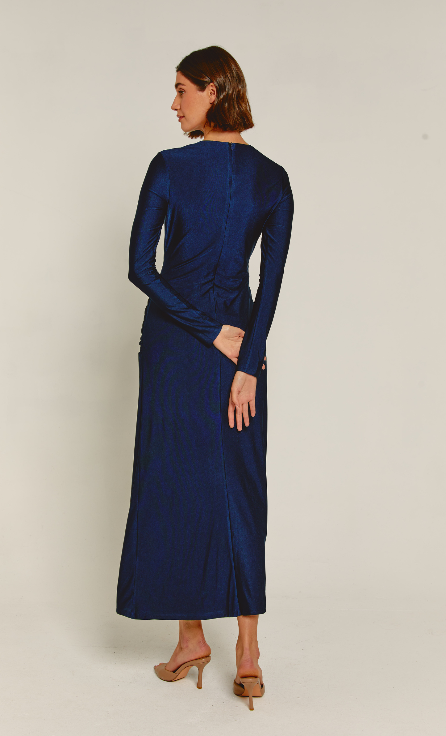 Rare London Women's Navy Ruched Long Sleeve Maxi Dress 10 Rare London Women's Navy Ruched Long Sleeve Maxi Dress 10