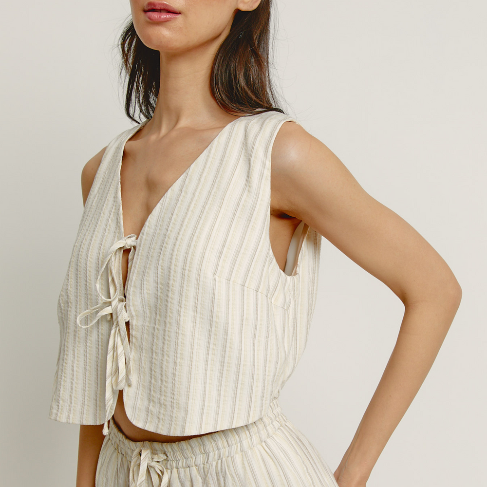 Beige Stripe Tie Front Jumpsuit