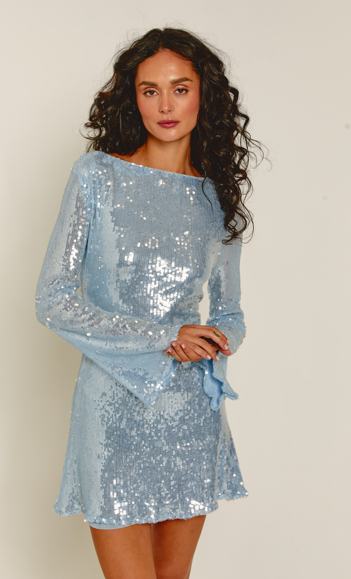 Baby Blue Glazed Open Back Mini Dress