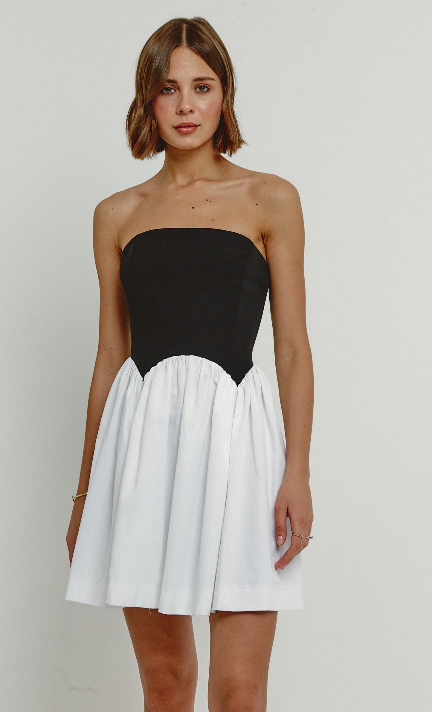 Black & White Curve Waist Bandeau Mini Dress – Rare London