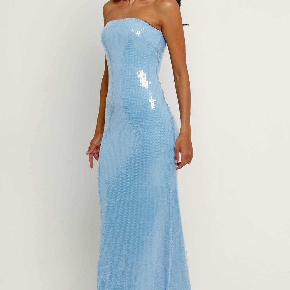 Blue Sequin Bandeau Maxi Dress