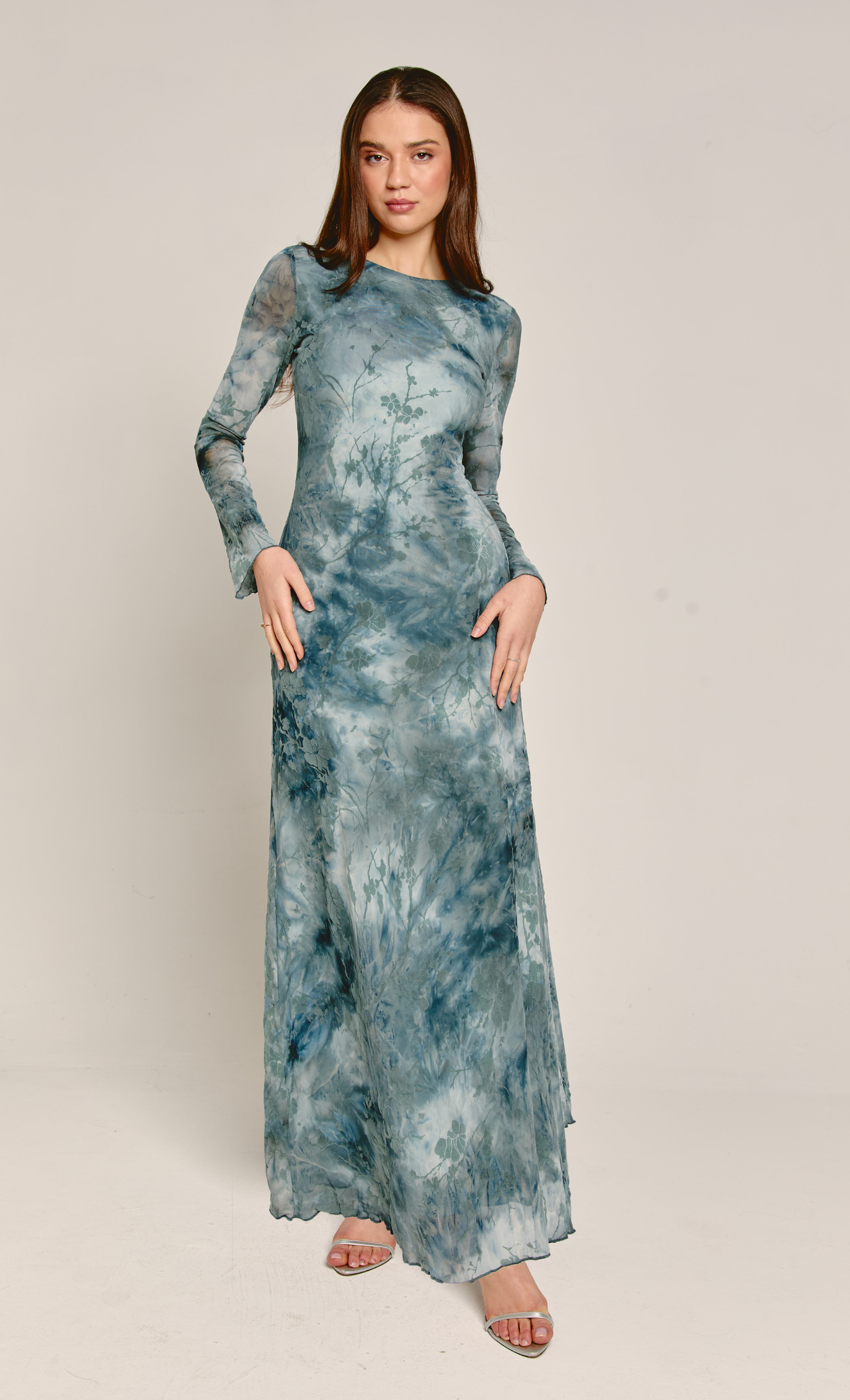 floral long sleeve maxi dress Blue Burnout Floral Long Sleeve Maxi Dress – Rare London