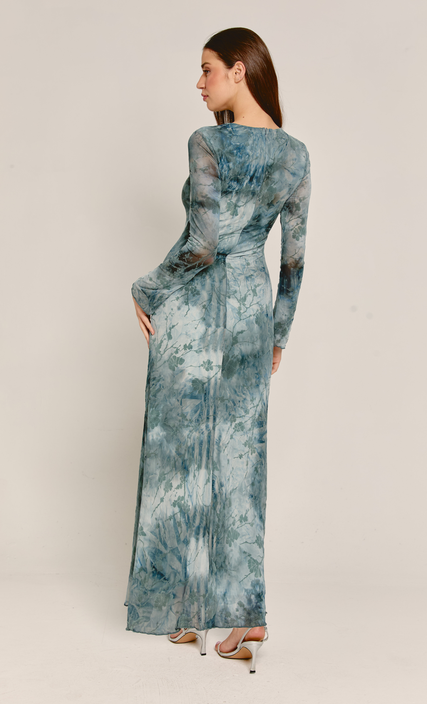 Blue Burnout Floral Long Sleeve Maxi Dress Rare London Blue Burnout Floral Long Sleeve Maxi Dress Rare London