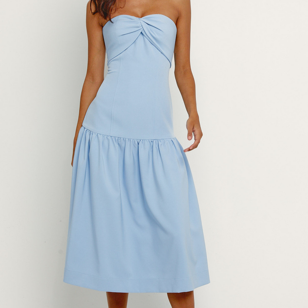 Drop Waist Strapless Bow Midi Dress