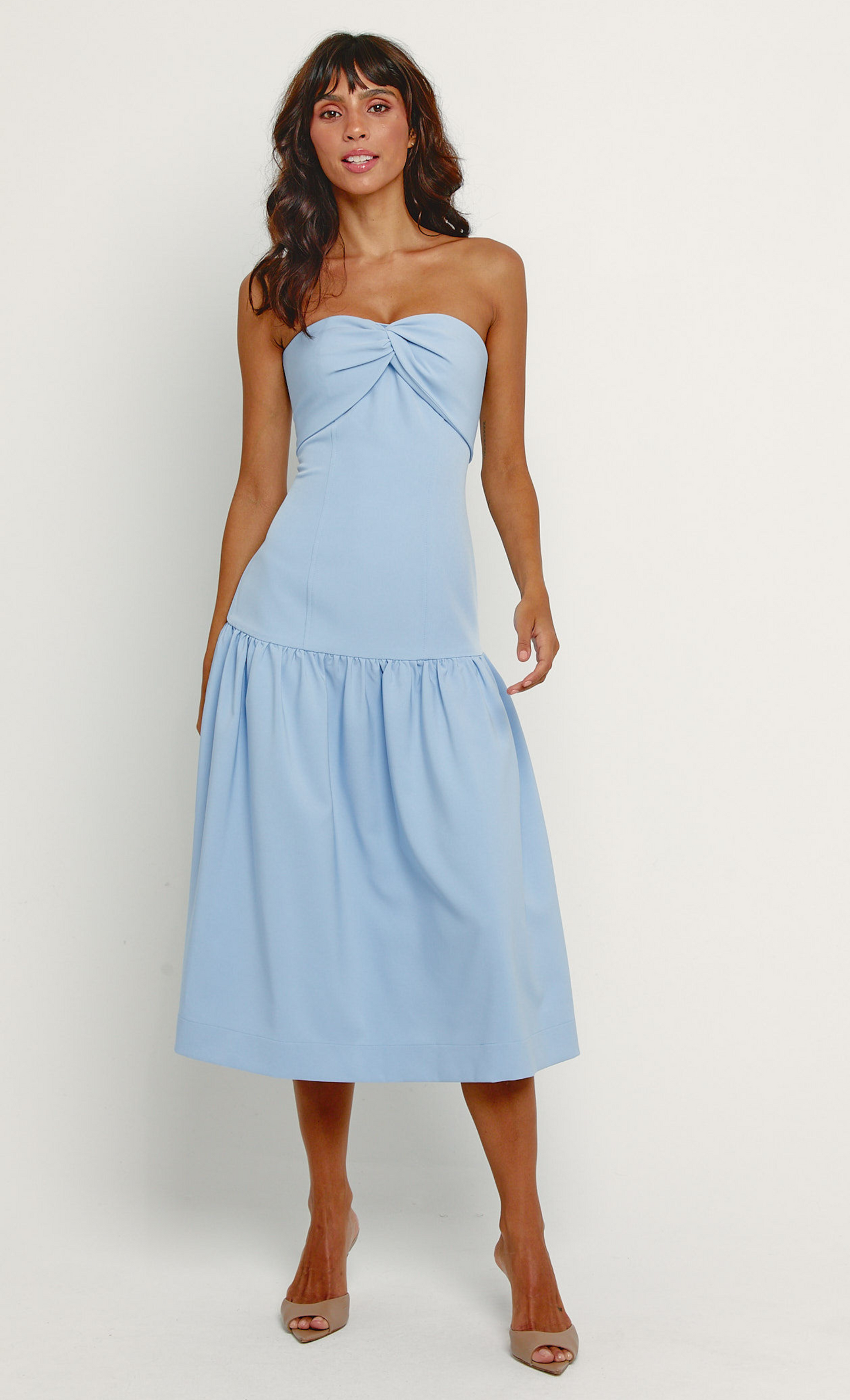 Drop Waist Strapless Bow Midi Dress