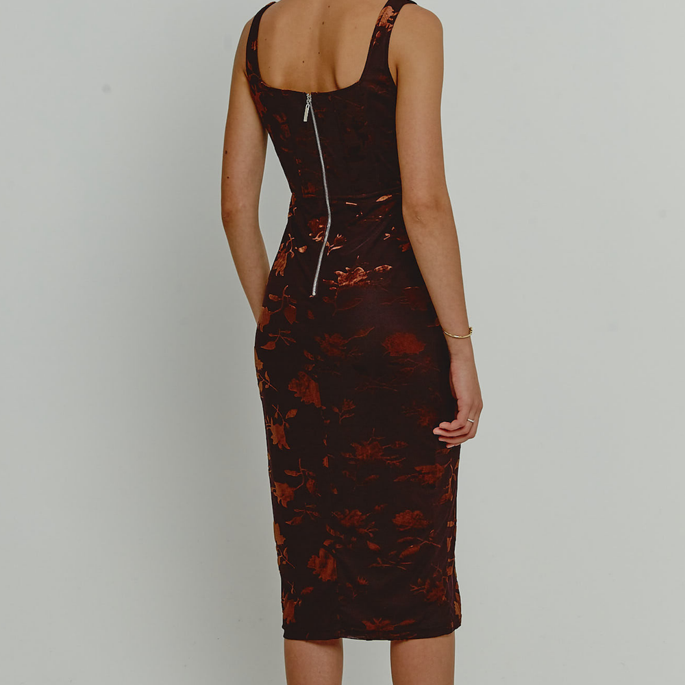 
                      
                        Brown Burnout Floral Corset Dress
                      
                    