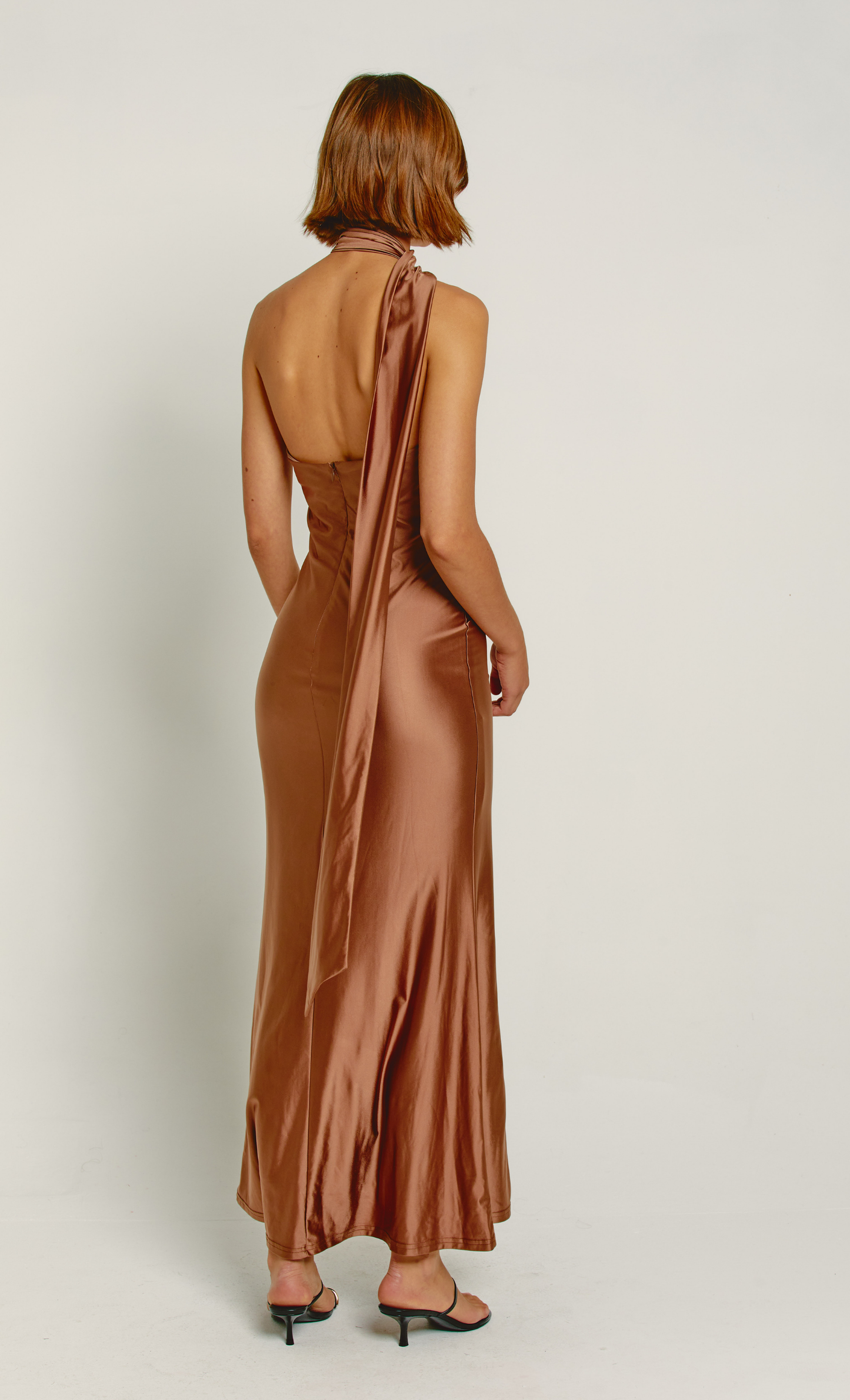 Rare London Women's Bronze Asymmetric Scarf Maxi Dress 12 Rare London Women's Bronze Asymmetric Scarf Maxi Dress 12