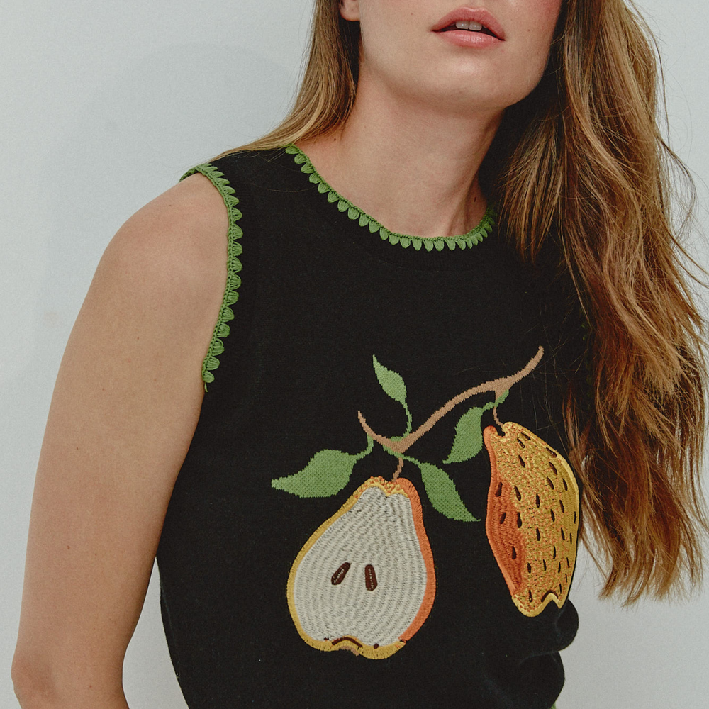 Black Pear Tree Knit Tank Top