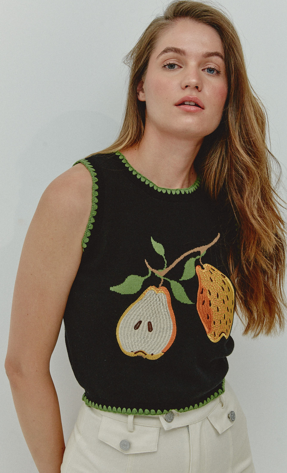 Black Pear Tree Knit Tank Top