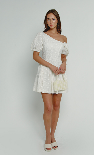knee length dresses for ladies White Broderie Puff Sleeve Mini Dress – Rare London