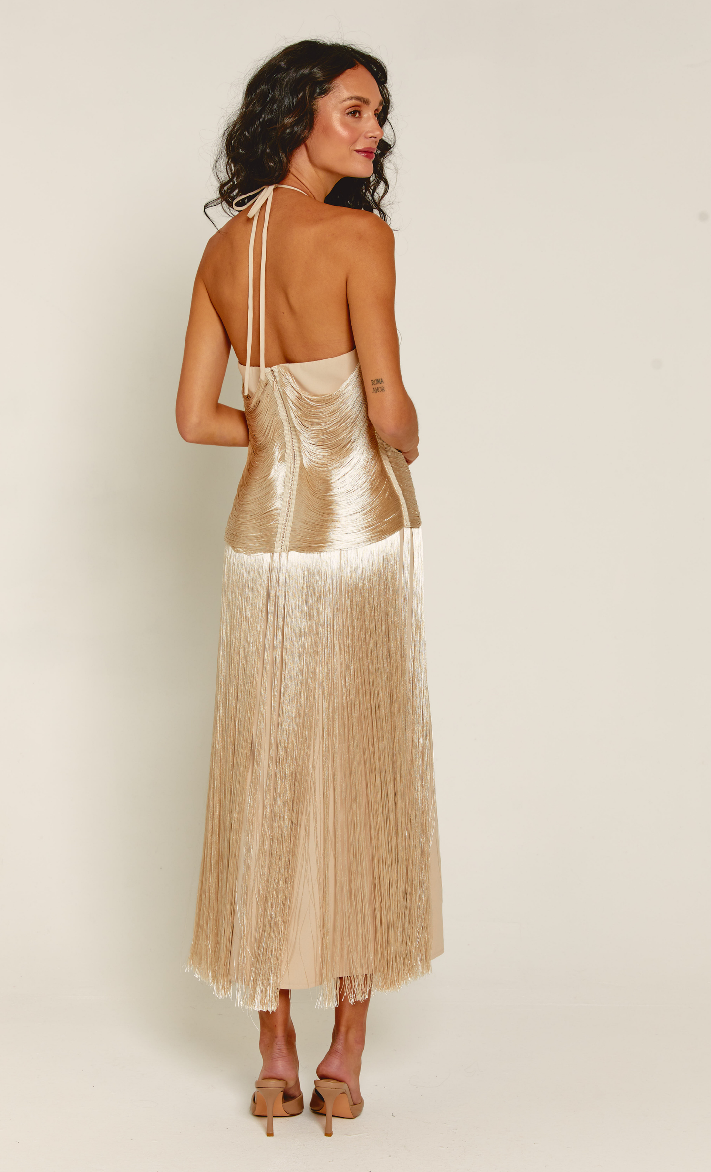 Champagne Halter Fringe Midaxi Dress - 16 Champagne Halter Fringe Midaxi Dress - 16