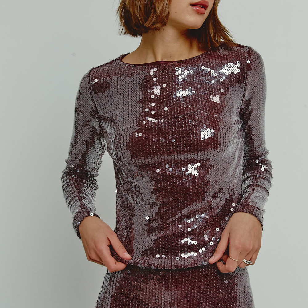 Dark Red Sequin Top