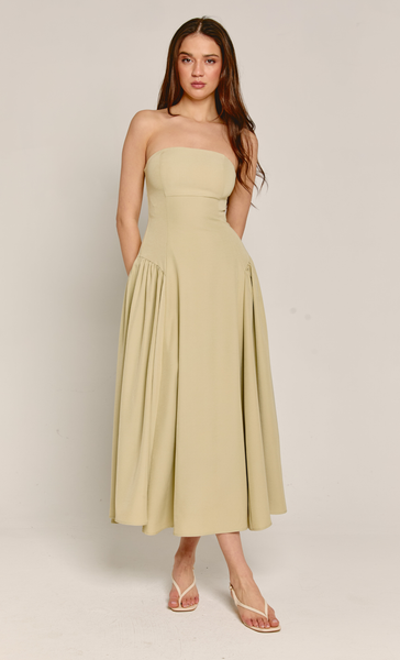 Olive Bandeau Hip Gathered Midi Dress Rare London Olive Bandeau Hip Gathered Midi Dress Rare London