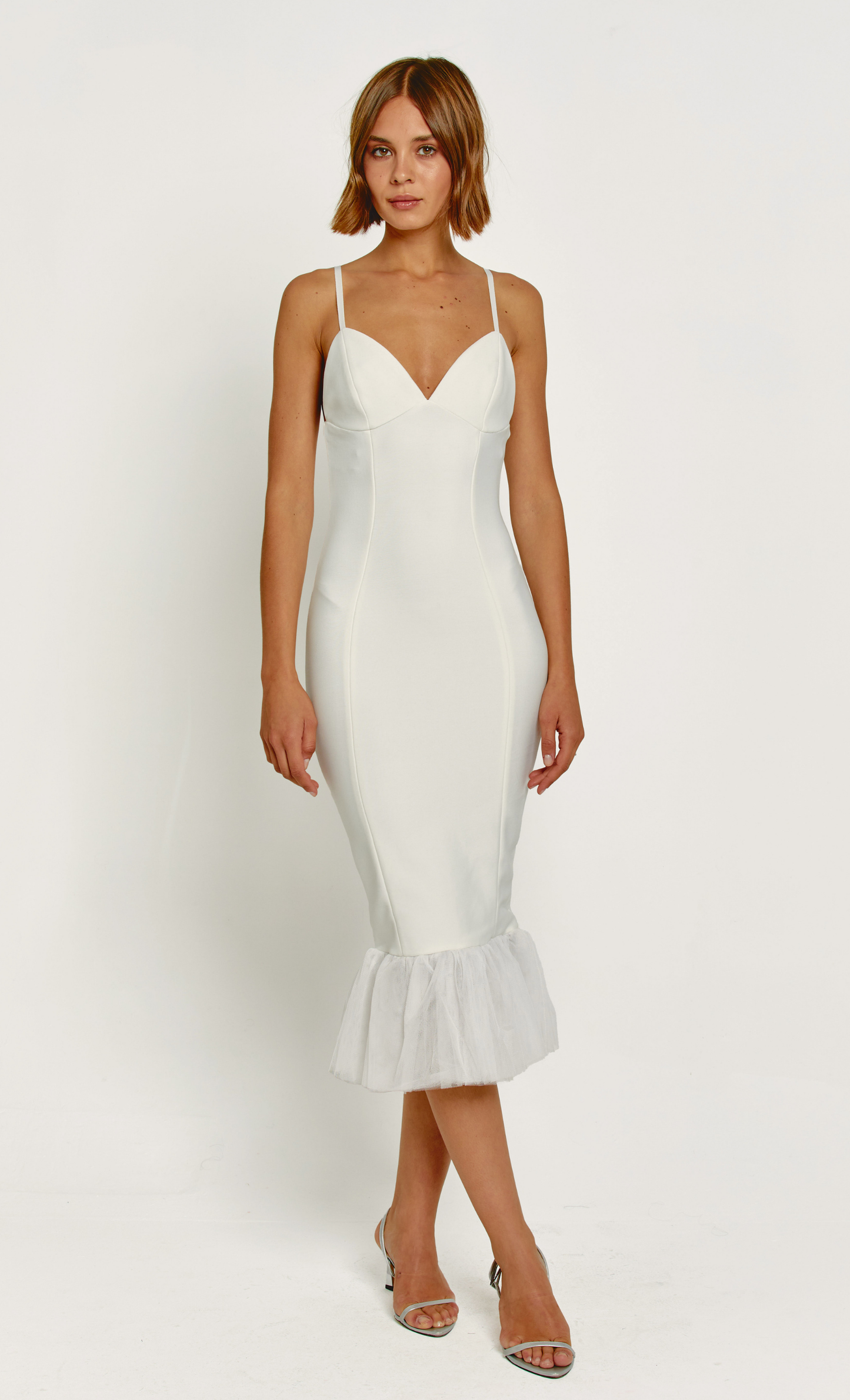 Cream Bandage Fishtail Midi Dress Rare London Cream Bandage Fishtail Midi Dress Rare London