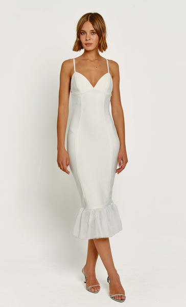 Cream Bandage Fishtail Midi Dress – Rare London