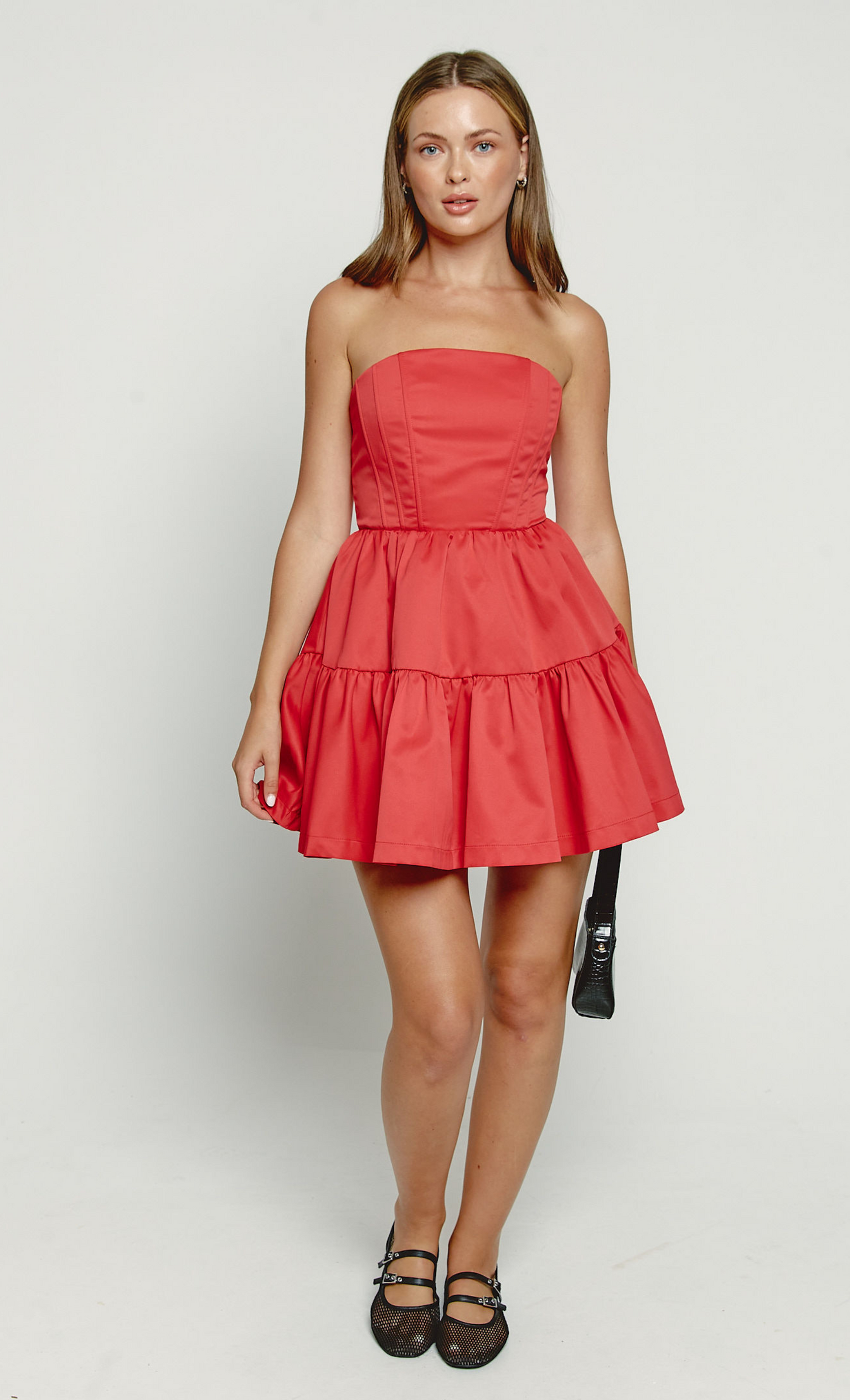 Red Bandeau Tiered Mini Dress Red Bandeau Tiered Mini Dress