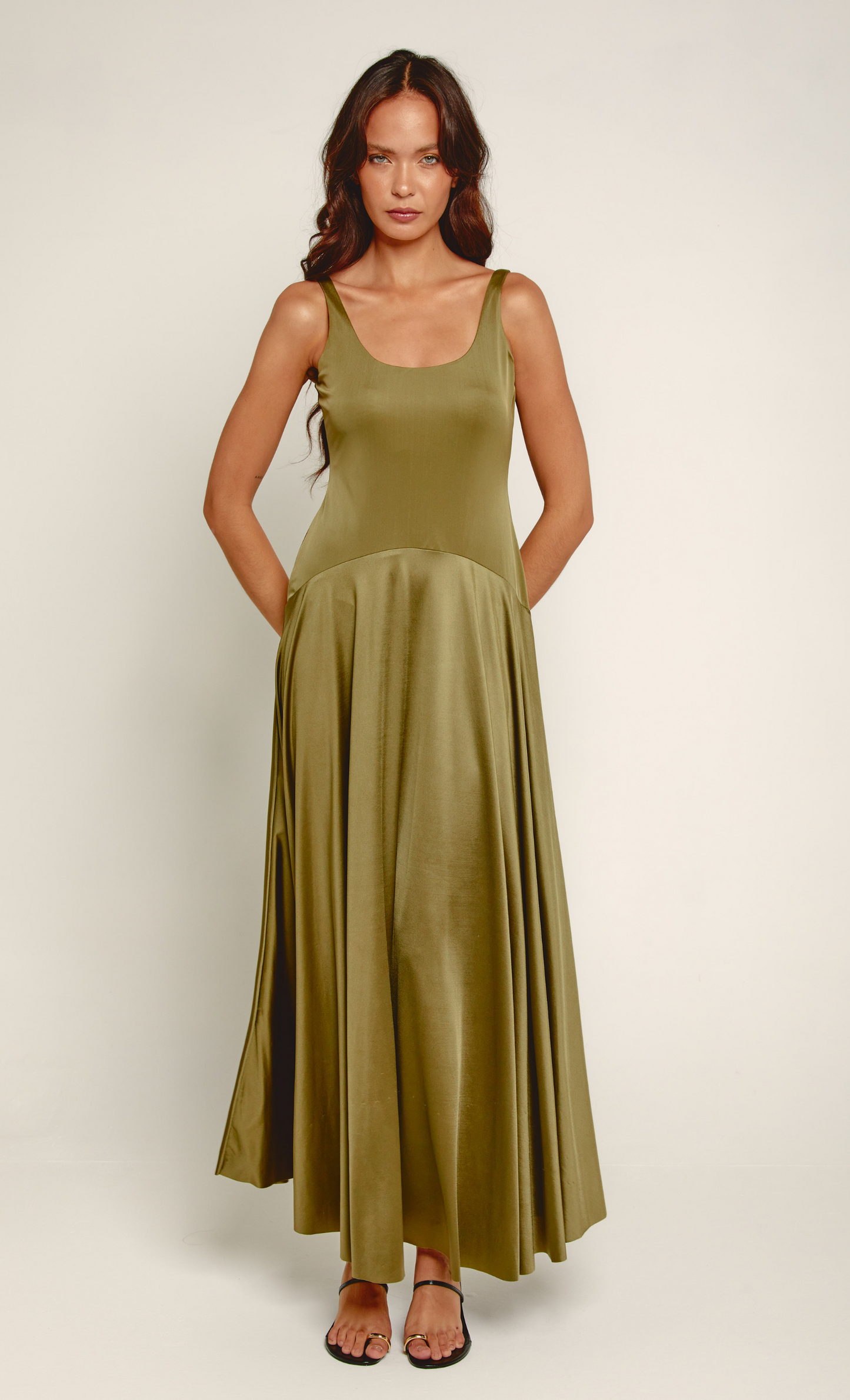 Olive Curved Drop Waist Maxi Dress - 8 Olive Curved Drop Waist Maxi Dress - 8