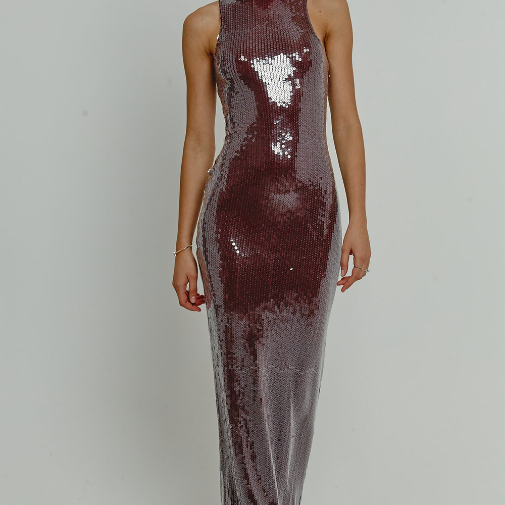 Wine Sequin Racerback Maxi Dress