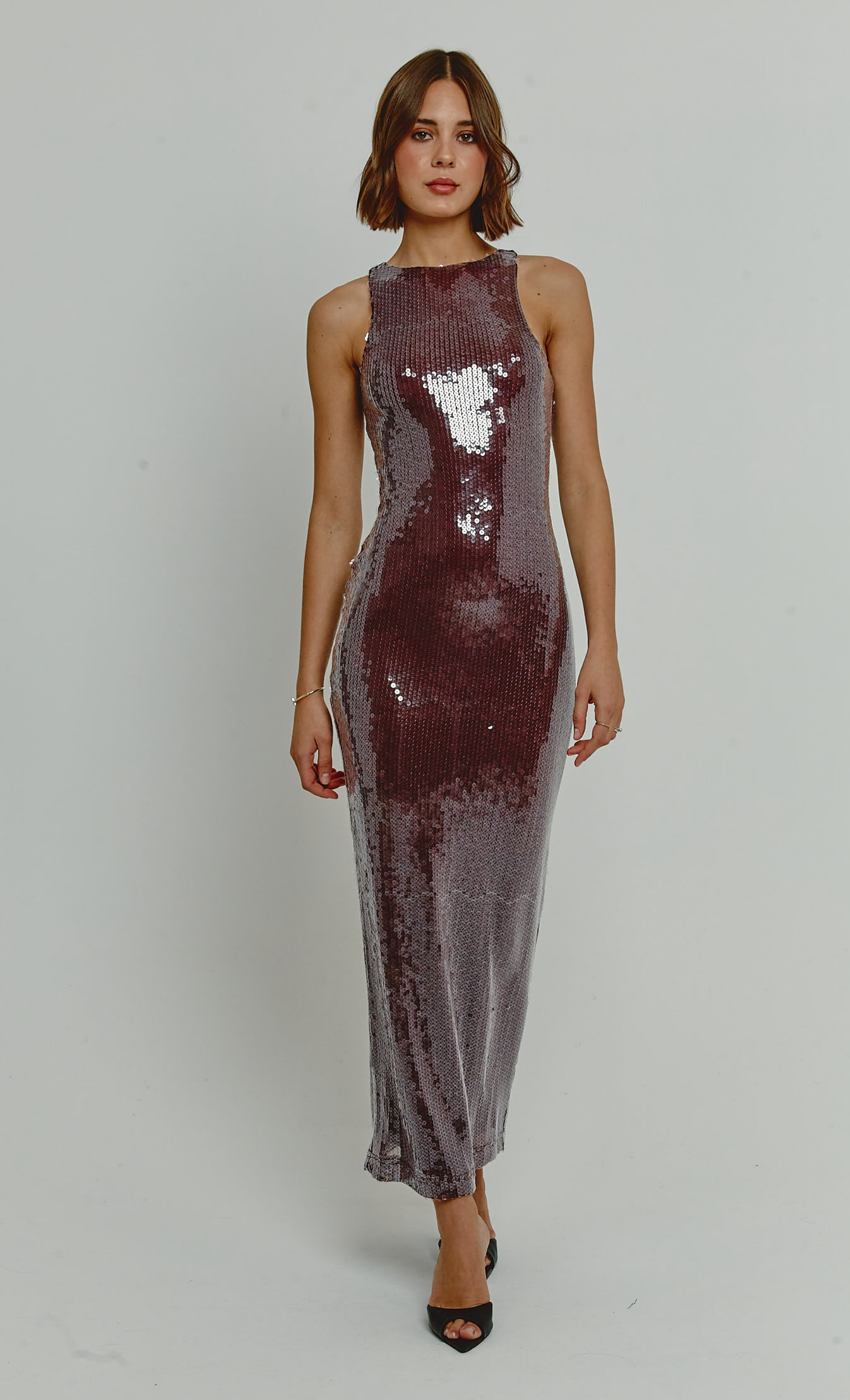 Wine Sequin Racerback Maxi Dress