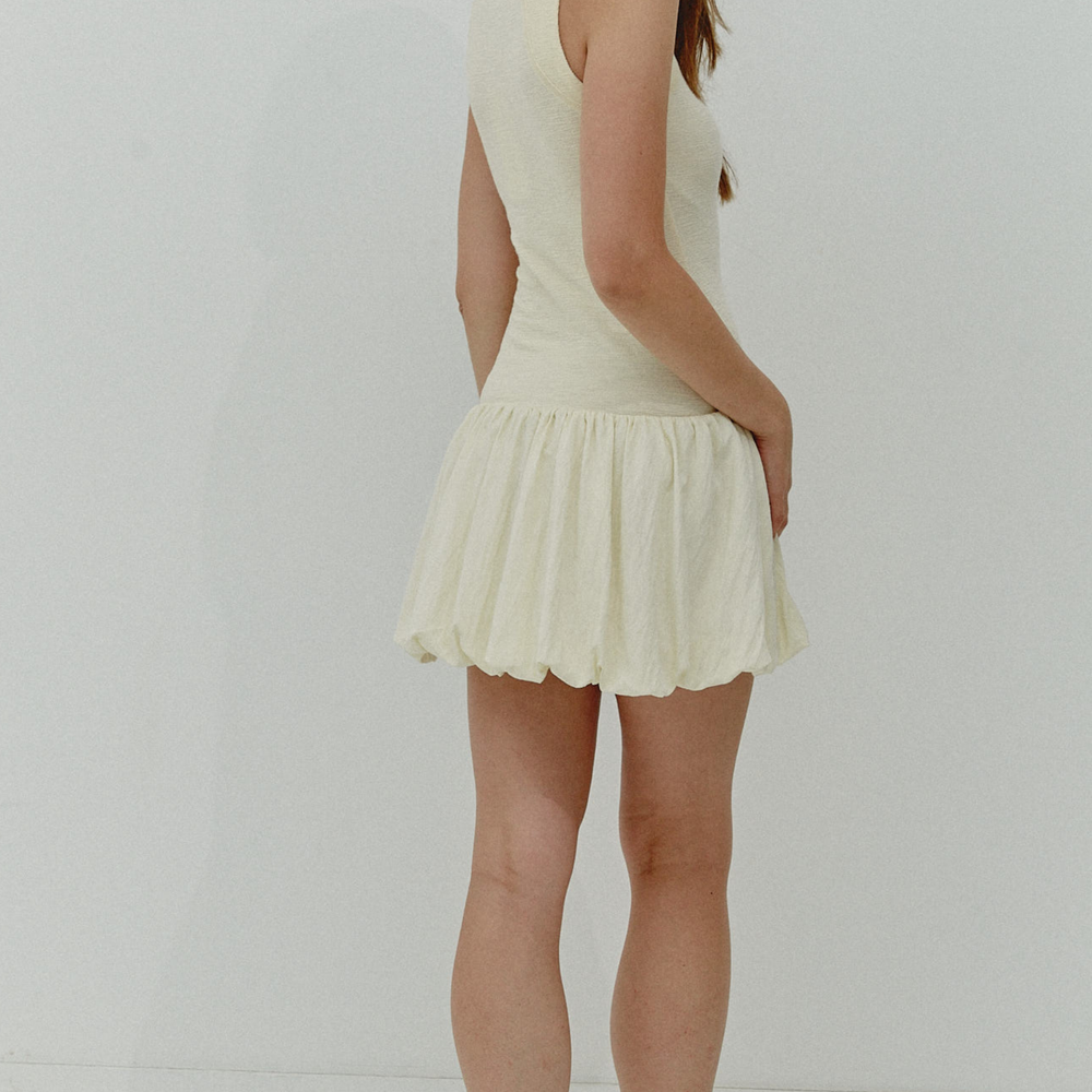 
                      
                        Cream 2 In 1 Puffball Mini Dress
                      
                    