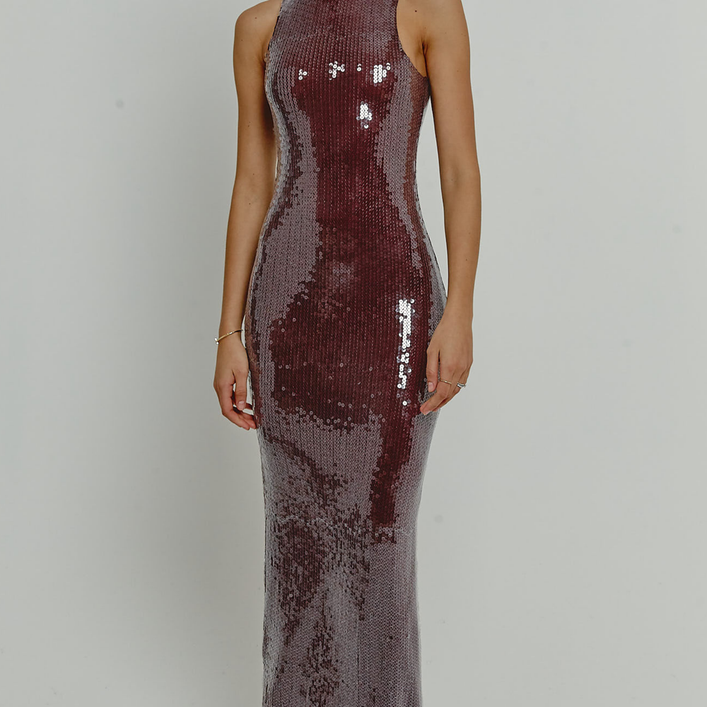 
                      
                        Wine Sequin Racerback Maxi Dress
                      
                    